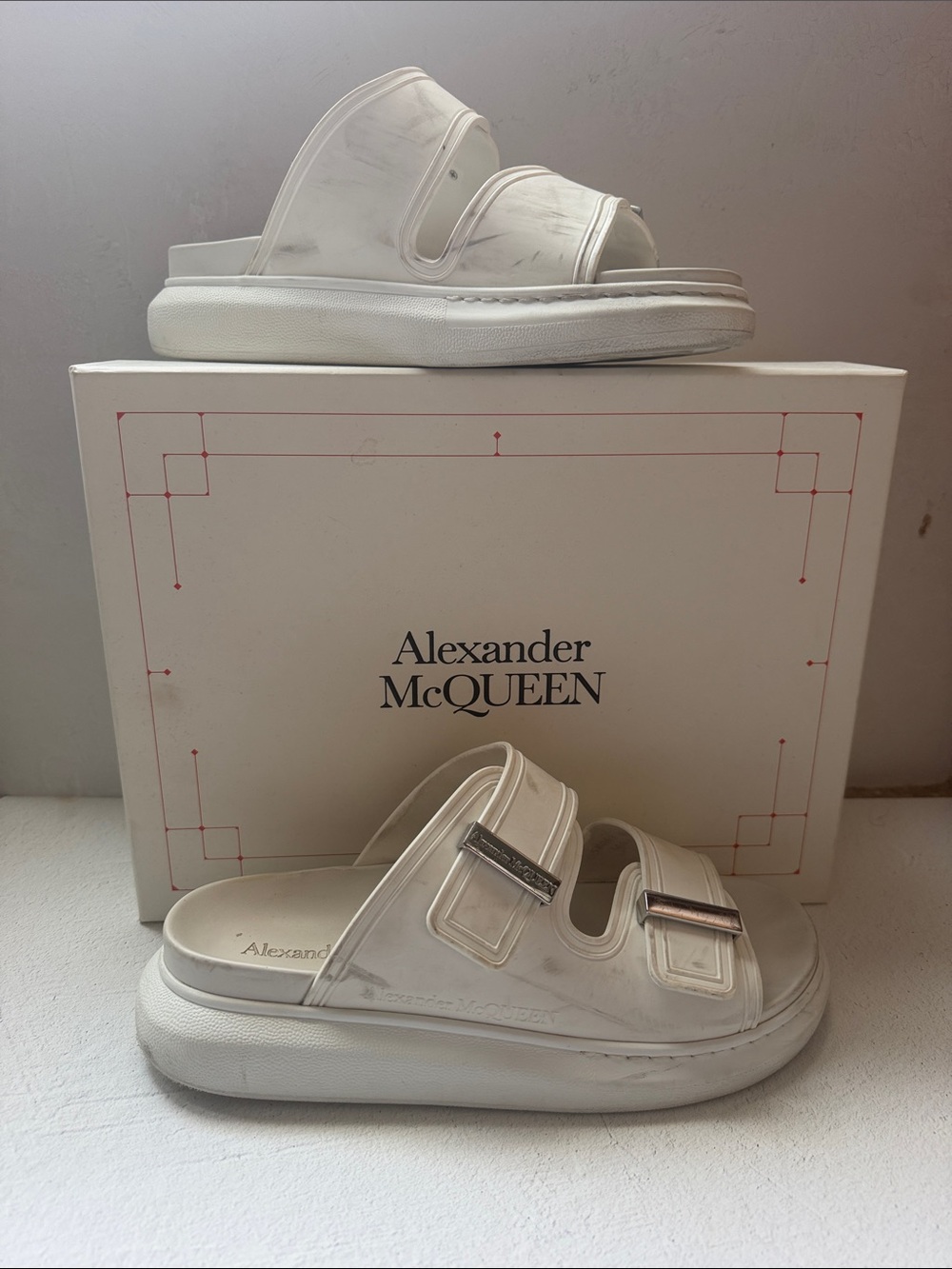 Alexander McQUEEN White Double-Buckle Slide Sandals